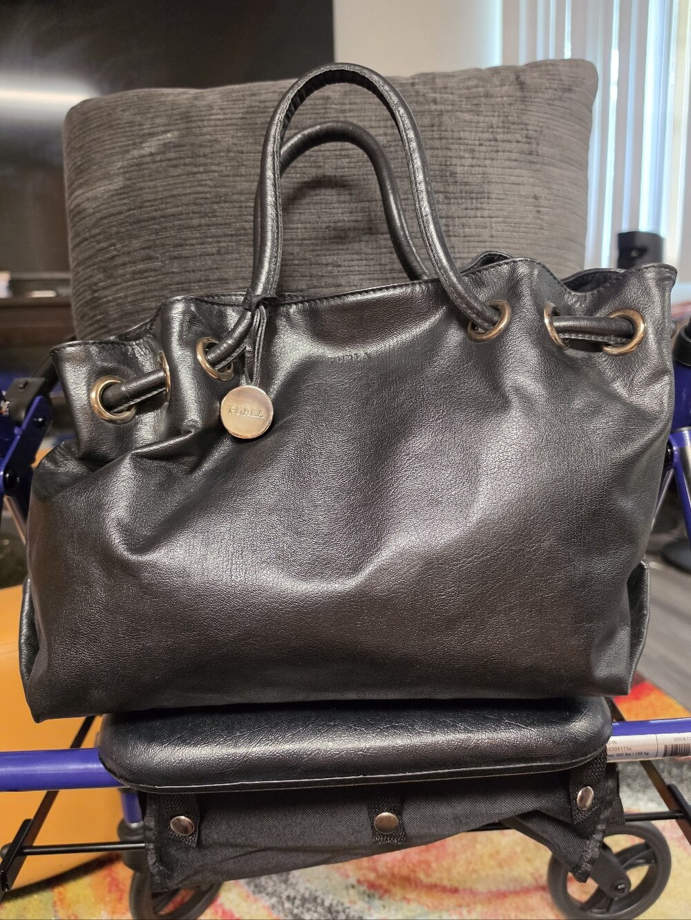 Vintage Furla Carmen Drawstring Shoulder Tote Bag